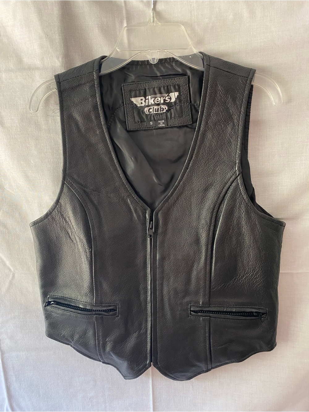Women's Black Leather Zip-Front Vest